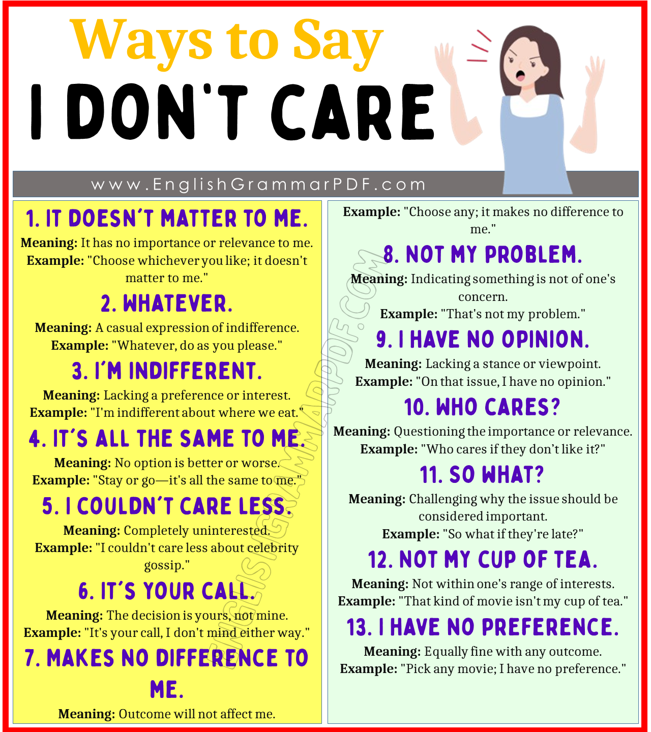 Ways to Say I Don't Care