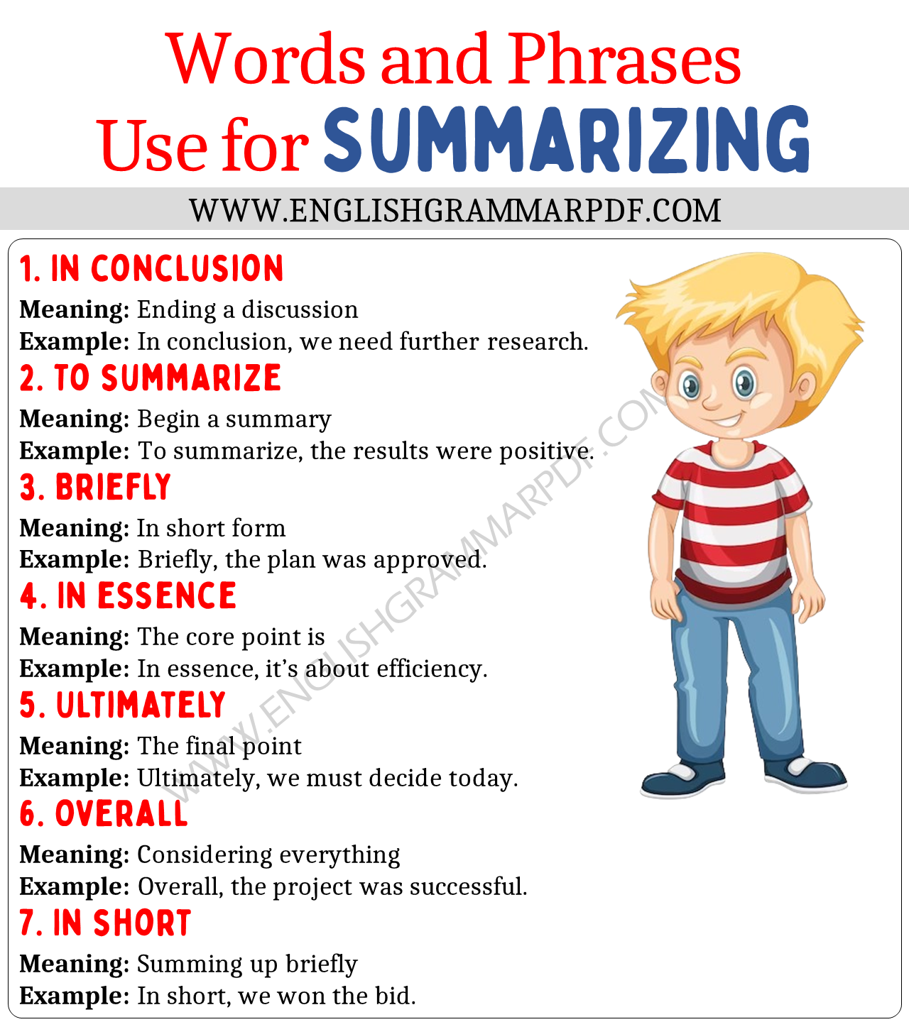 Words and Phrases to Use for Summarizing